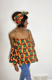 Ankara Spaghetti Strap Flowy Blouse With Matching Headwrap