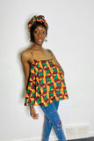 Ankara Spaghetti Strap Flowy Blouse With Matching Headwrap