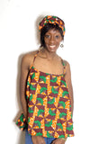 Ankara Spaghetti Strap Flowy Blouse With Matching Headwrap
