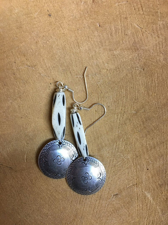 Bone Silver Ethnic Earrings
