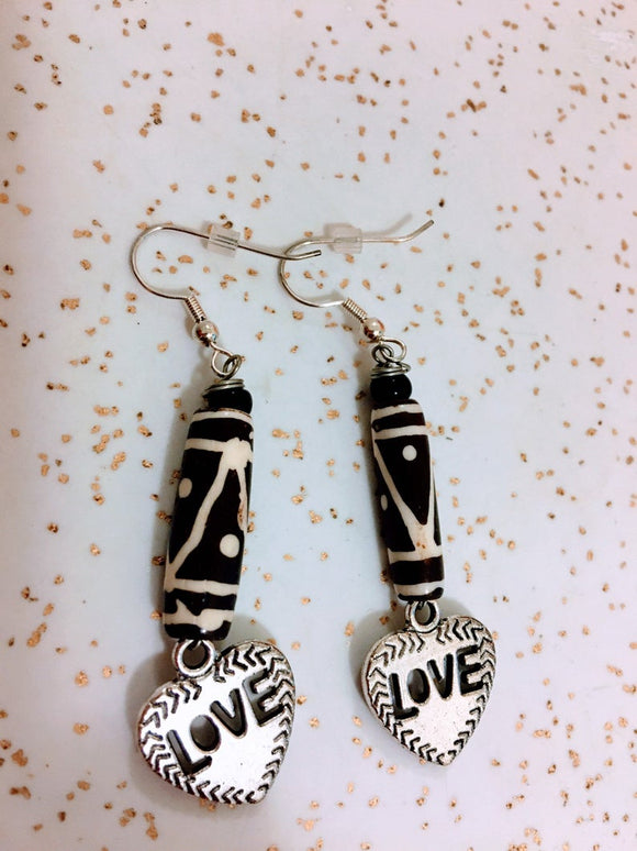 Bone Silver Ethnic Earrings