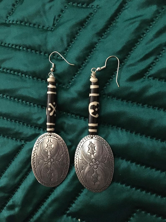 Bone Silver Ethnic Earrings