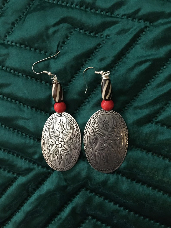 Bone Silver Ethnic Earrings