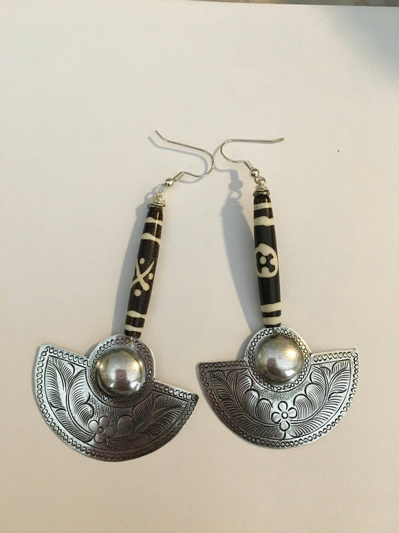 Bone Silver Ethnic Earrings