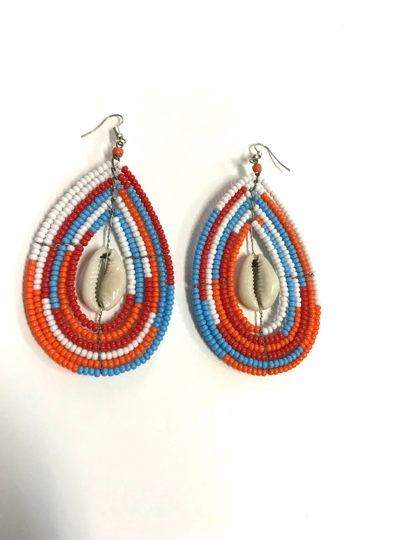 African Beaded Cowrie shells Earrings