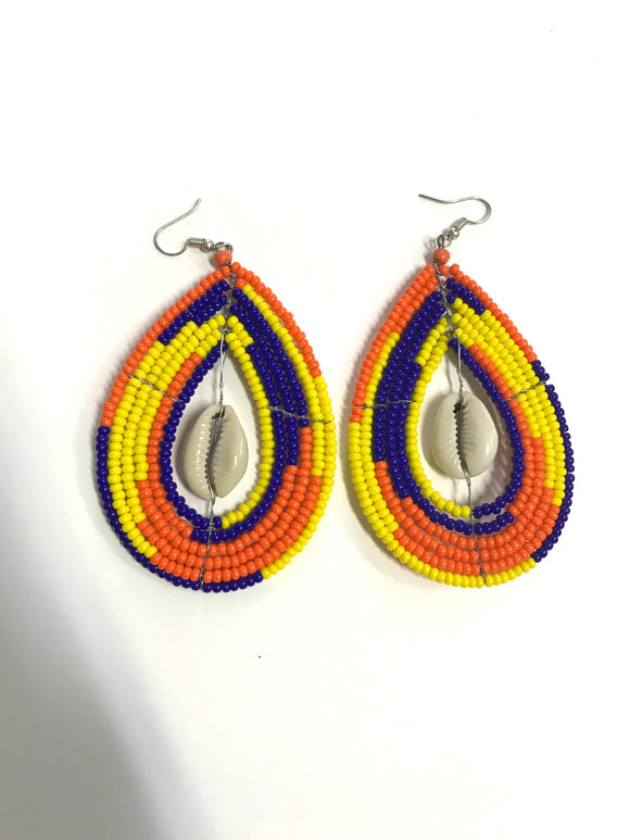 African Beaded Cowrie shells Earrings