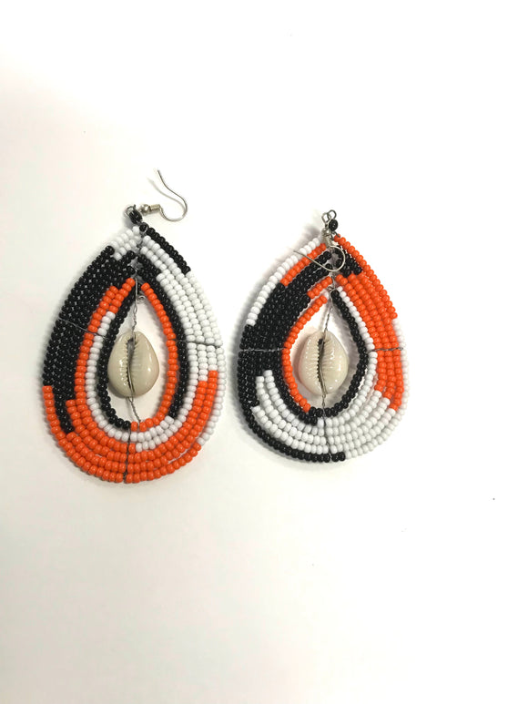 African Beaded Cowrie shells Earrings