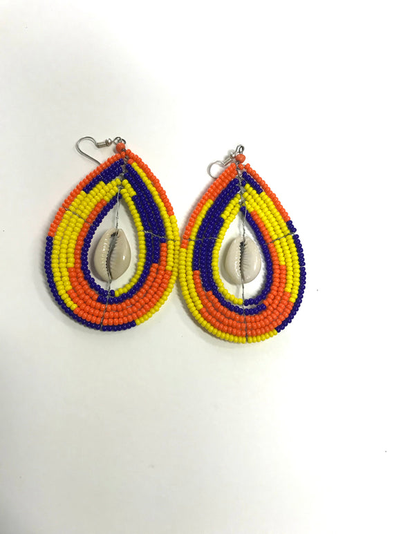 African Beaded Cowrie shells Earrings