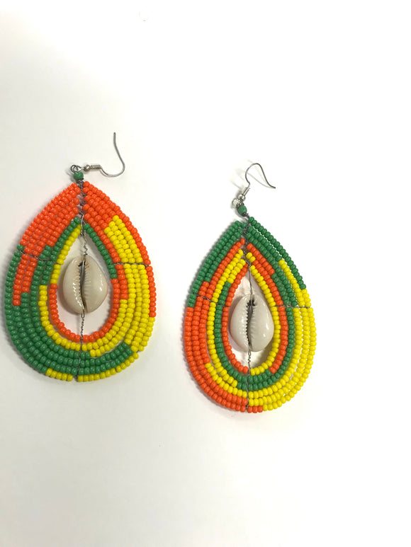 African Beaded Cowrie shells Earrings