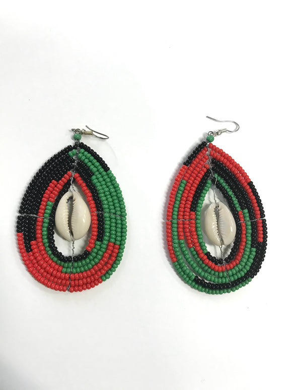 African Beaded Cowrie shells Earrings