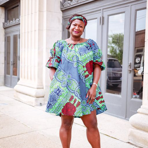 YAYI African print-off shoulders swing dress Green / Large YAYI African print-off shoulders swing dress Green / Large