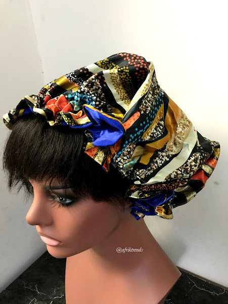 African Print Satin Lined Hair Bonnet