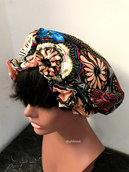 African Print Satin Lined Hair Bonnet