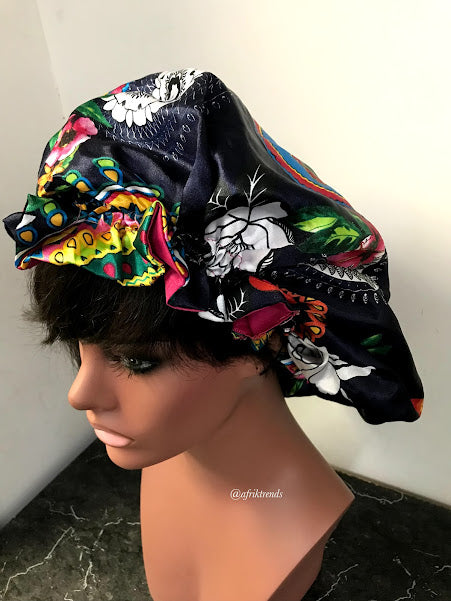 African Print Satin Lined Hair Bonnet