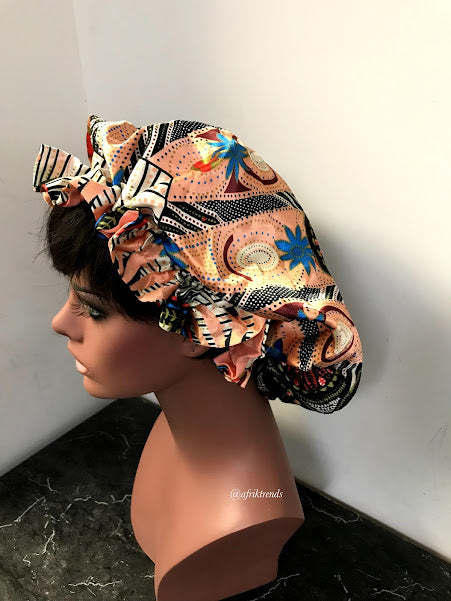 African Print Satin Lined Hair Bonnet