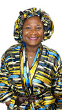 Multi Print Satin Robe and Hair Bonnet