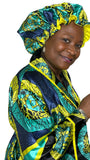 Turquoise Satin Robe and Hair Bonnet