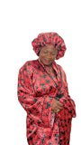 Red Ankara Satin Kimono Robe and Hair Bonnet