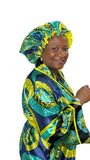 Turquoise Satin Robe and Hair Bonnet