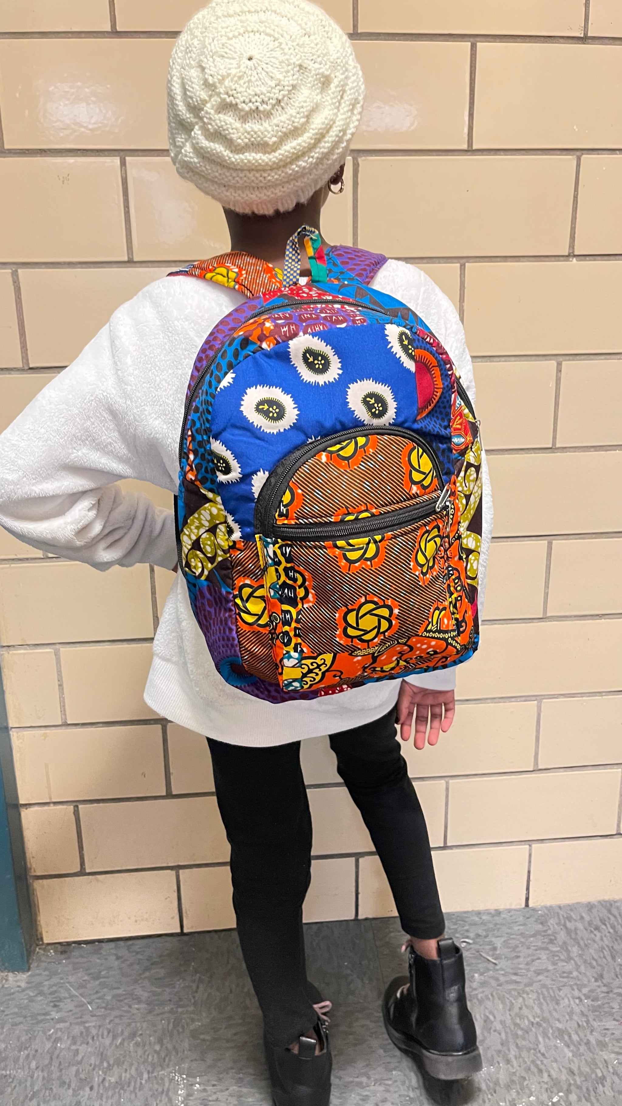Do Good Shop Upcycled Ankara Patchwork Backpack African Patchwork Backpack, Afro Ankara School College Bag  main image 2