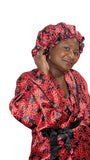 Red Ankara Satin Kimono Robe and Hair Bonnet