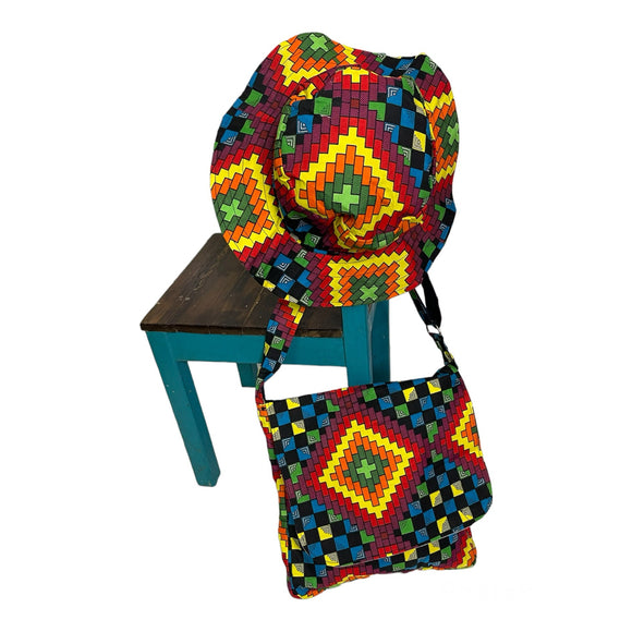 Kente Brimmed Hat and Messenger Bag