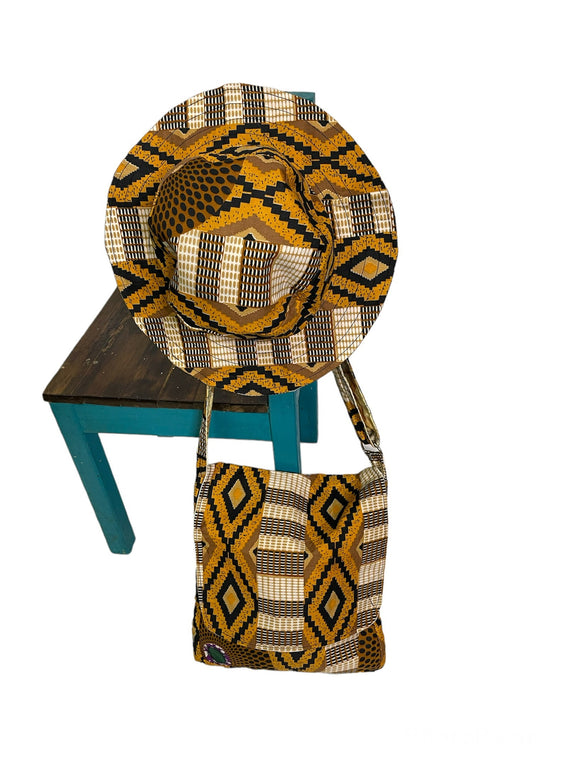 Kente Brimmed Hat and Messenger Bag