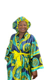 Turquoise Satin Robe and Hair Bonnet
