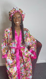 Floral Satin Robe and Bonnet