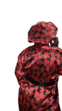 Red Ankara Satin Kimono Robe and Hair Bonnet