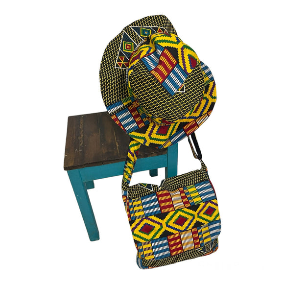 Kente Brimmed Hat and Messenger Bag