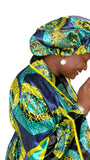 Turquoise Satin Robe and Hair Bonnet
