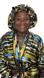 Multi Print Satin Robe and Hair Bonnet