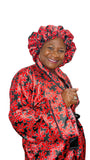 Red Ankara Satin Kimono Robe and Hair Bonnet