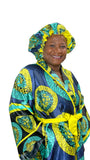 Turquoise Satin Robe and Hair Bonnet