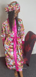 Floral Satin Robe and Bonnet