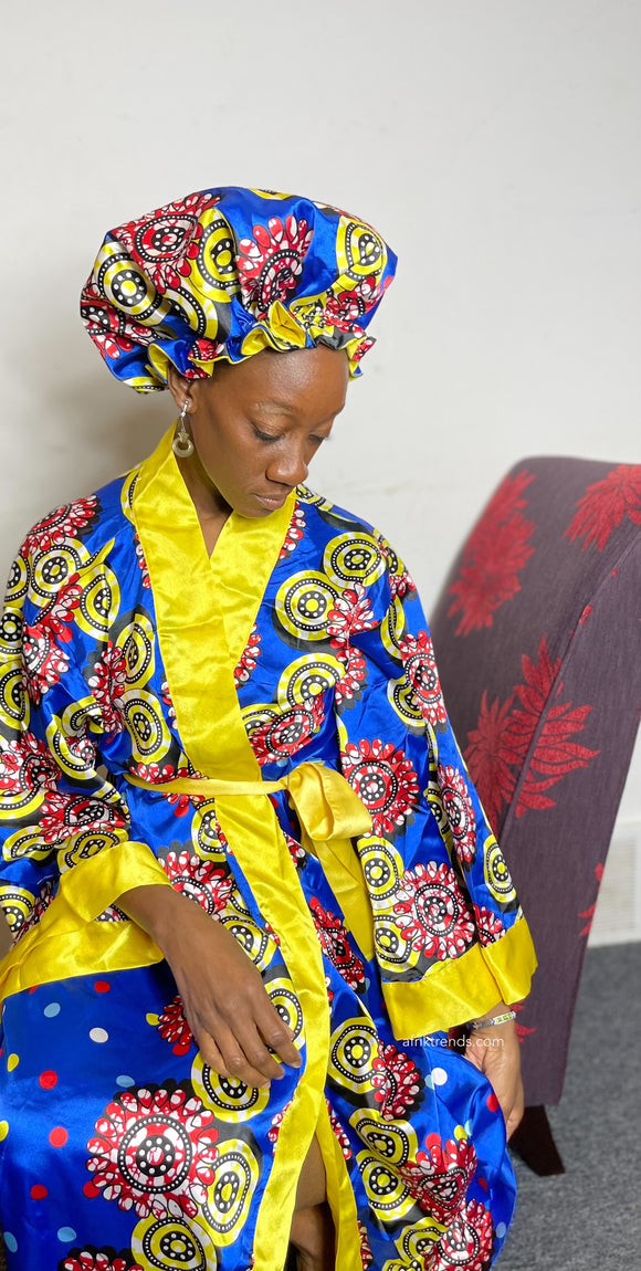 Floral Satin Robe and Bonnet