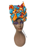 Orange African Print Full Headwrap
