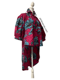 Red Blue Floral Ankara Hi-Lo button-down tunic