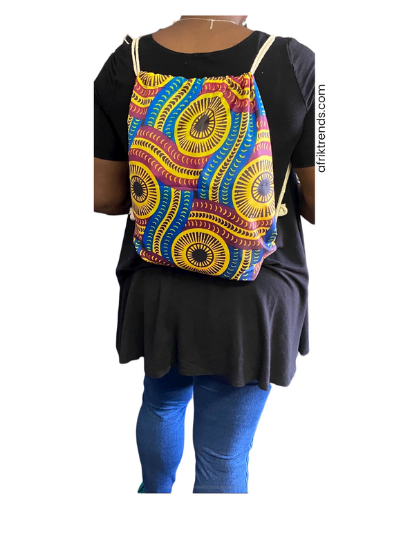 African print drawstring bag