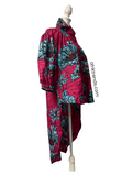 Red Blue Floral Ankara Hi-Lo button-down tunic