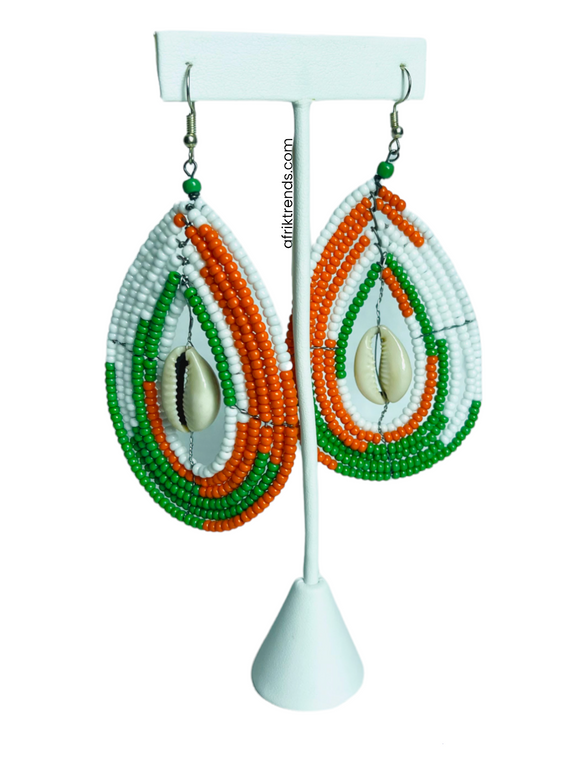 African Beaded Cowrie Shells Earrings