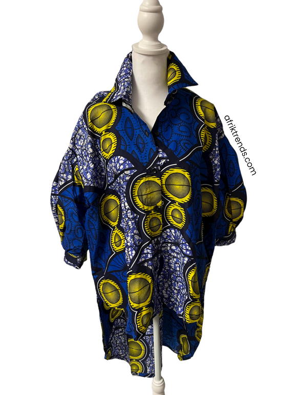 Hi-Lo button-down African Print Blouse tunic