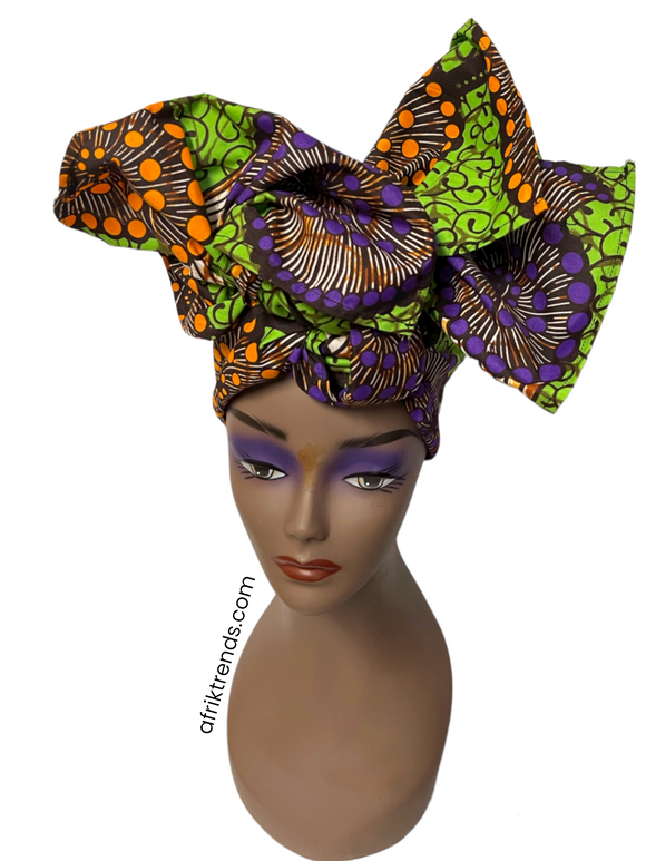 Green Ankara African Print Full Headwrap