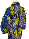 Blue Yellow Hi-Lo button-down African Print Blouse tunic