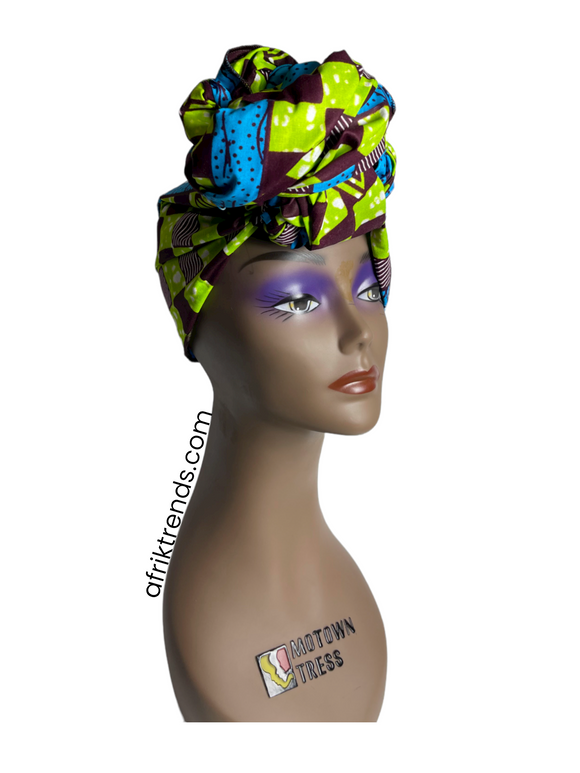 African Print Full Headwrap Checkered Ankara
