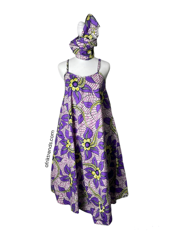 Ankara Spaghetti Strap Swing Flowy Summer With Matching Headwrap