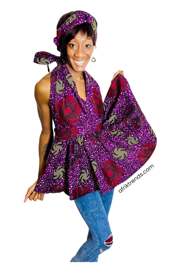 Ankara Spaghetti Strap Flowy Blouse With Matching Headwrap