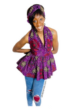 Ankara Spaghetti Strap Flowy Blouse With Matching Headwrap