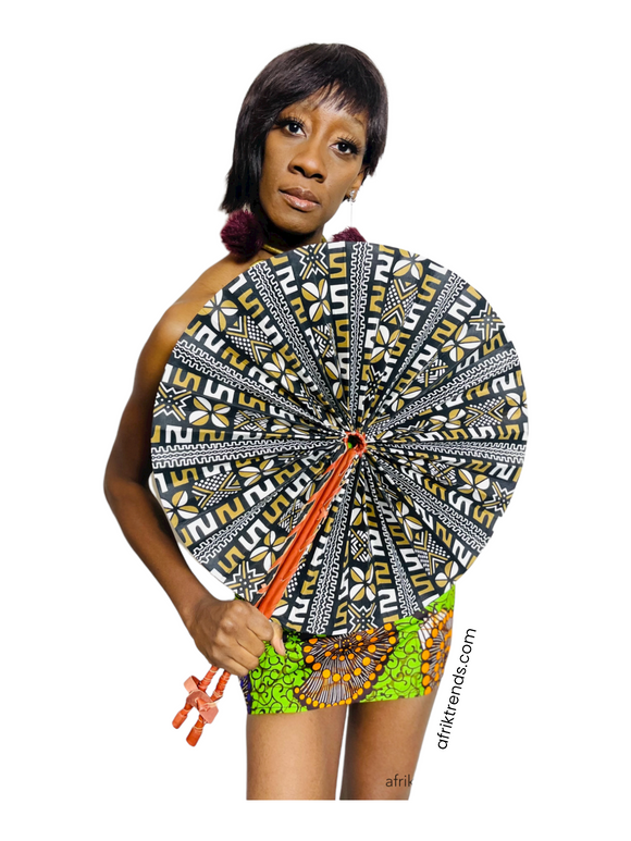 Extra large African Print Leather Hand Fan